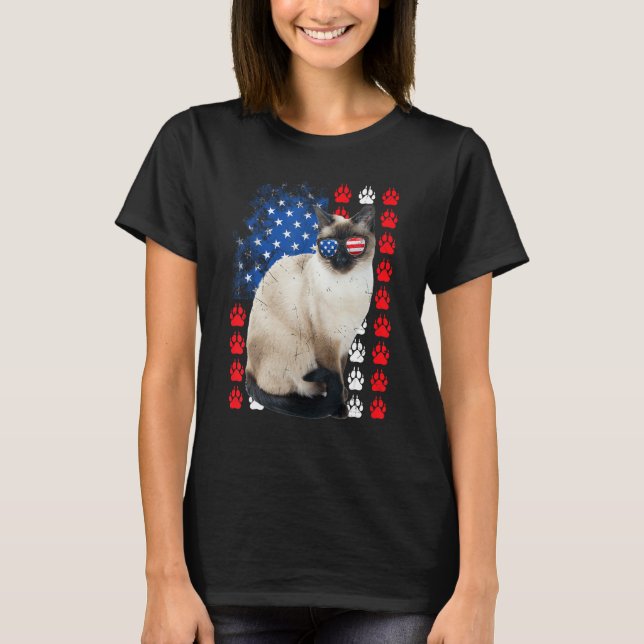 Camiseta Siamese Cat Paws USA Flag Indepedence Day 4th Of J (Frente)