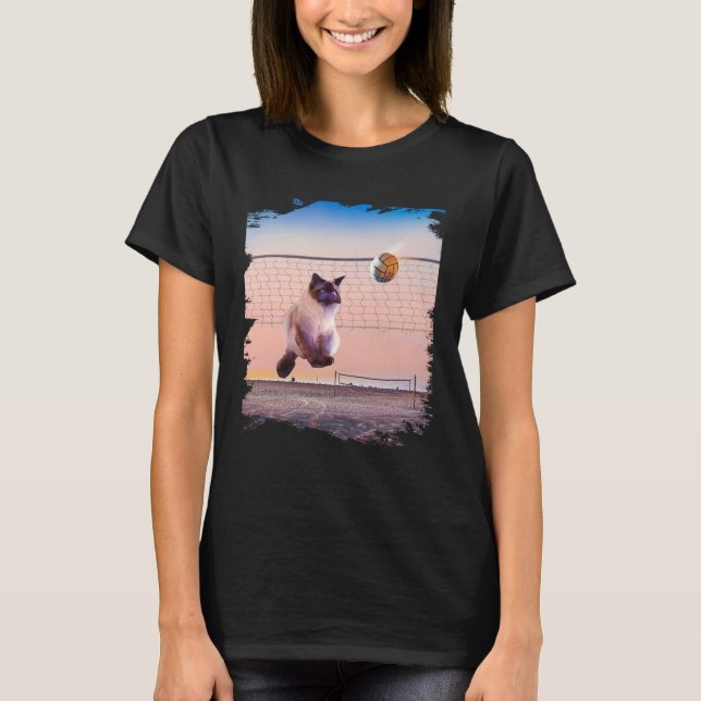 Camiseta Siamese Cat Playing Beach Volleyball (Frente)