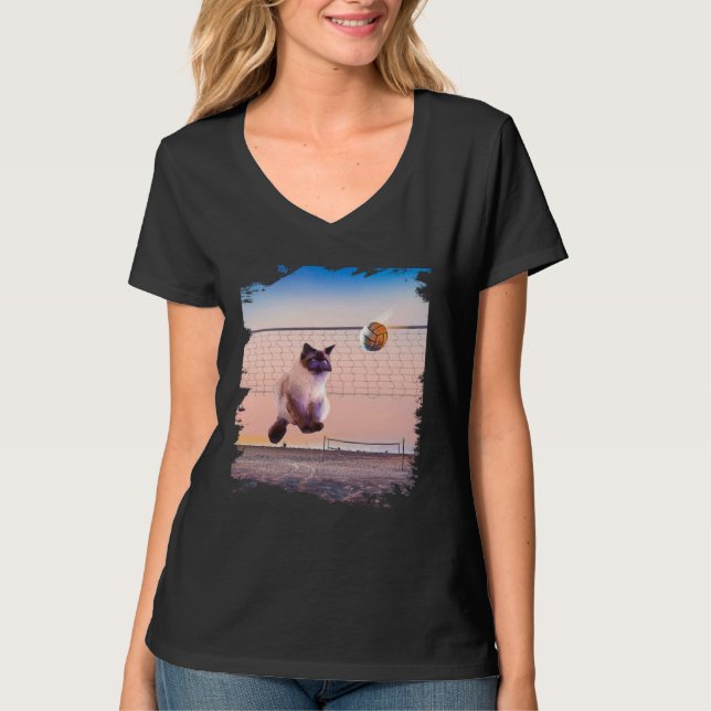 Camiseta Siamese Cat Playing Beach Volleyball (Frente)