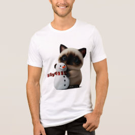 Camiseta Siamese Kitten Hugging Snowman – Cozy Christmas Ar