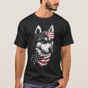 Camiseta Siberian Husky 4 de julho América Flag Patrio