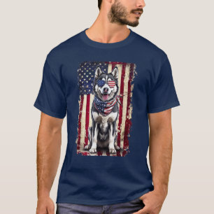 Camiseta Siberian Husky American Bandeira 4 De Julho