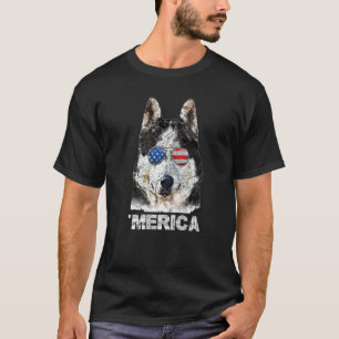 Camiseta Siberian Husky American Flag 4 De Julho