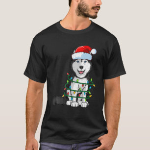 Camiseta Siberian Husky Christmas Santa Hat Xmas Lights Dog