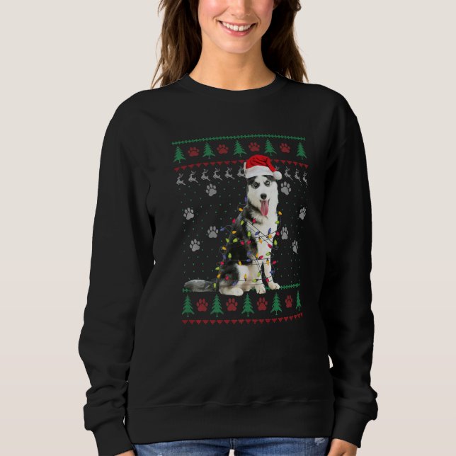 Camiseta Siberian Husky Christmas Ugly Sweater  Dog  Xmas (Frente)