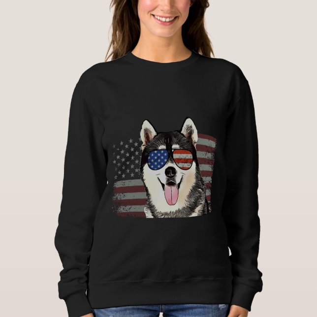 Camiseta Siberian Husky Dog 4 de julho Retro Eua American F (Frente)