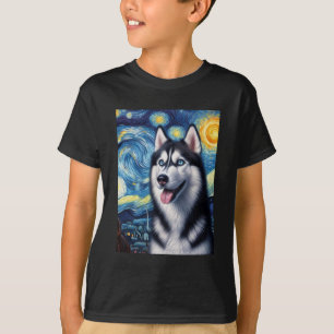 Camiseta Siberian Husky Dog Art Van Gogh Starry Night Siber