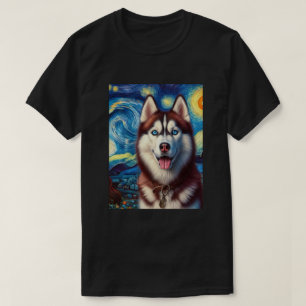 Camiseta Siberian Husky Dog Art Van Gogh Starry Night Siber