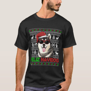 Camiseta Siberian Husky Dog Feliz Navidog Encantado Natal S