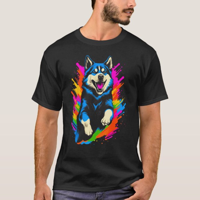 Camiseta Siberian Husky Dog Pop Art (Frente)