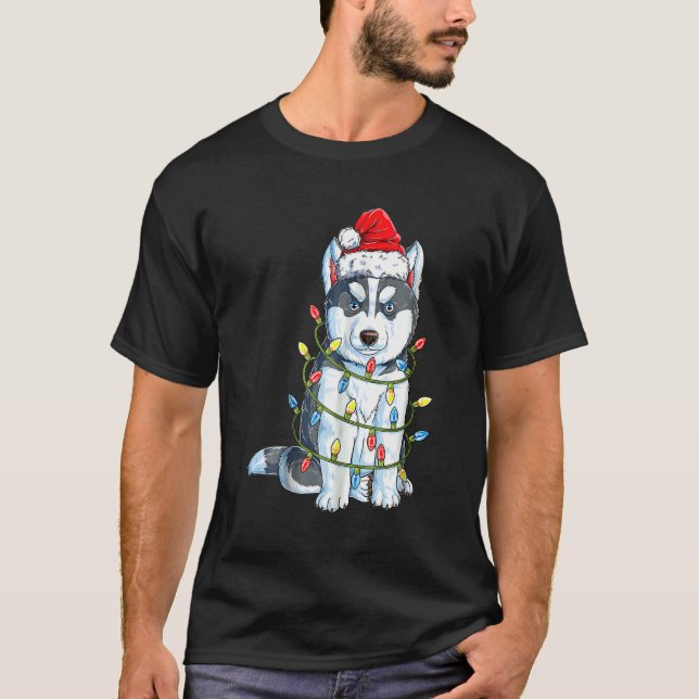 Camiseta Siberian Husky Dog Ugly Christmas Sweet Xmas Tre (Frente)