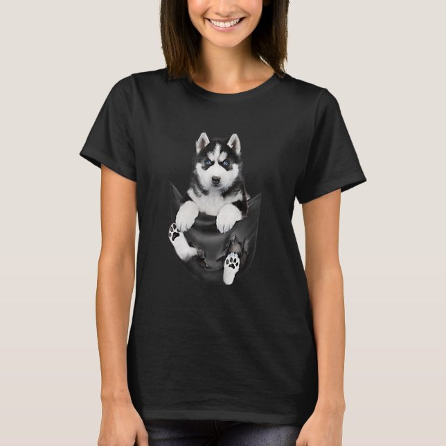 Camiseta Siberian Husky Em Pocket Puppy (Frente)