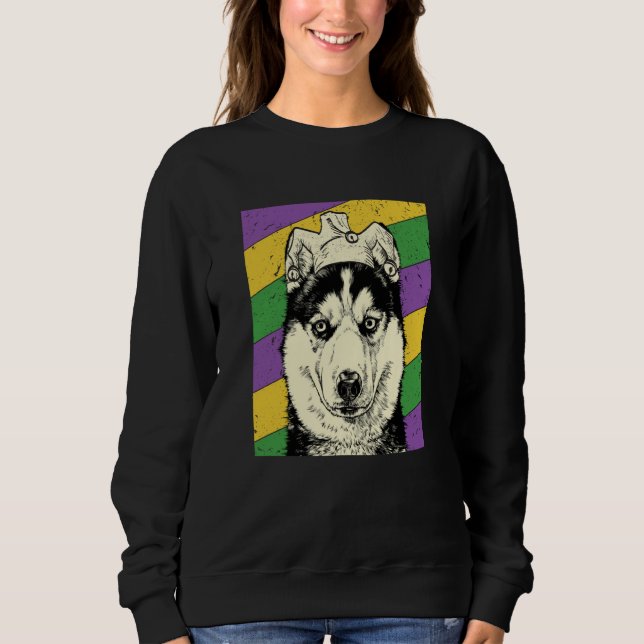 Camiseta Siberian Husky Jester Mardi Gras Dog Mom or Dad (Frente)
