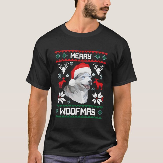 Camiseta Siberian Husky Merry Woofmas For (Frente)