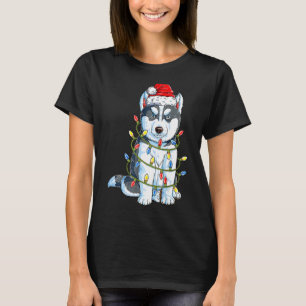 Camiseta Siberian Husky Papais noeis Árvore de Natal Luzes