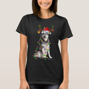 Camiseta Siberian Husky Papais noeis Árvore de Natal Luzes