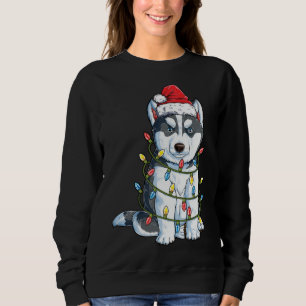 Camiseta Siberian Husky Papais noeis Árvore de Natal Luzes 