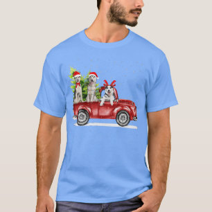 Camiseta Siberian Husky Papais noeis Red Truck Snow Árvore 