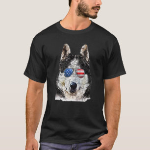 Camiseta Siberian Husky Sunglass American Flag 4th Of