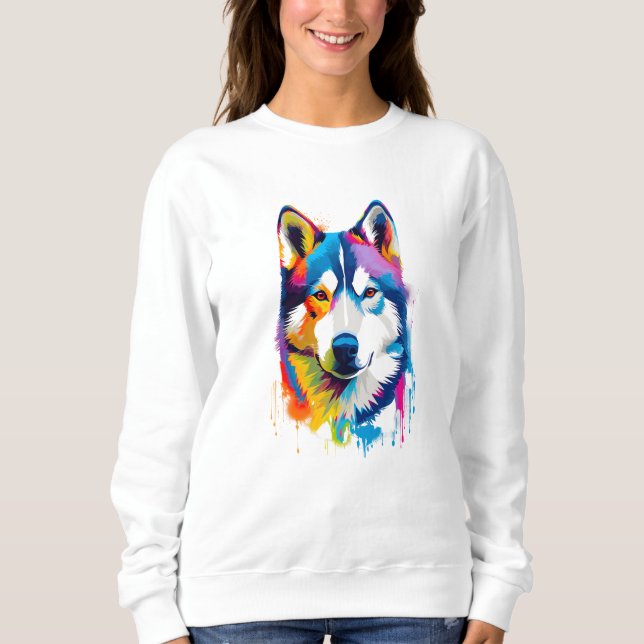 Camiseta Siberian Husky Vibrante e Colorido (Frente)