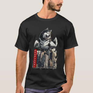 Camiseta Siberiano Husky Cachorro Kaiju Monstro Japão Engra