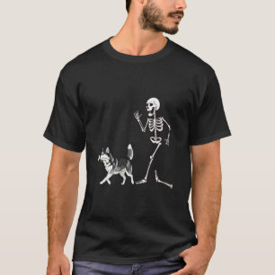 Camiseta Siberiano Husky e Esqueleto engraçado de Halloween