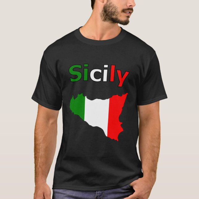 Camiseta Sicília e Mapa das Cores de Bandeira Italianas (Frente)