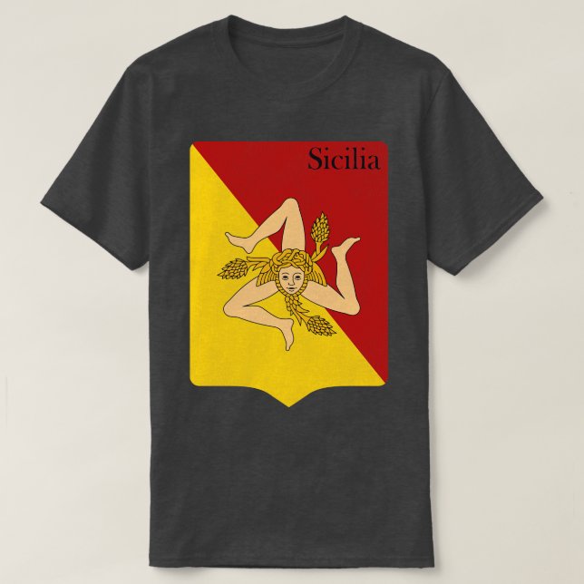 Camiseta Sicília Sicília Flag Vintage Casaco de braço (Frente do Design)