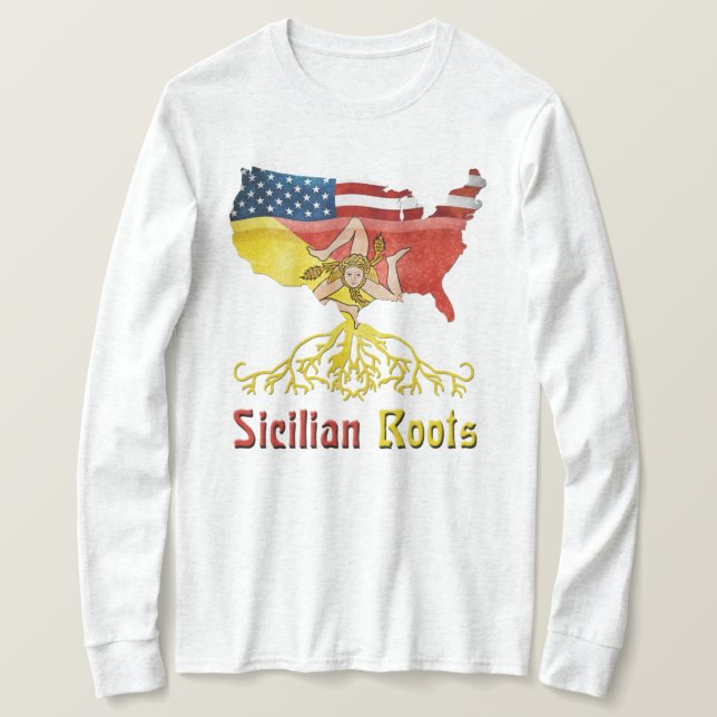 Camiseta Sicilian Roots USA Flag Heritage (Frente do Design)