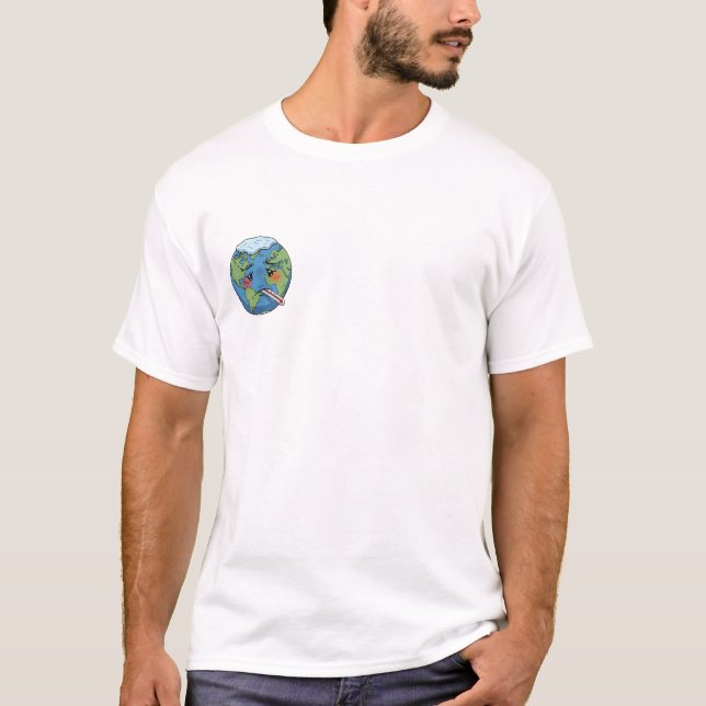 Camiseta Sick Cartoon Earth Character With Thermometer (Frente)