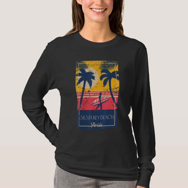 Camiseta Siesta Key Beach Florida Retro Surfer Beach Distre (Frente)