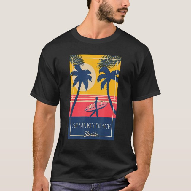 Camiseta Siesta Key Beach Retro Surfer Beach Design (Frente)