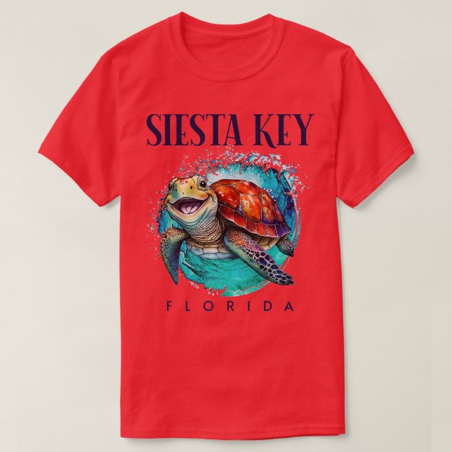 Camiseta Siesta Key Florida Watercolor Happy Sea Turtle (Frente do Design)