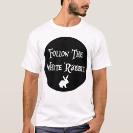 Camiseta Siga a Alice do Coelho Branco, círculo preto