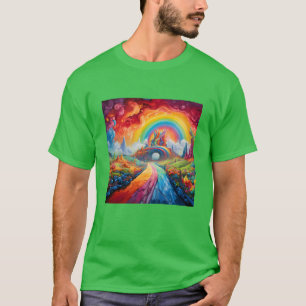 Camiseta Siga a Estrada Para Chegar ao Arco-íris em um Verd