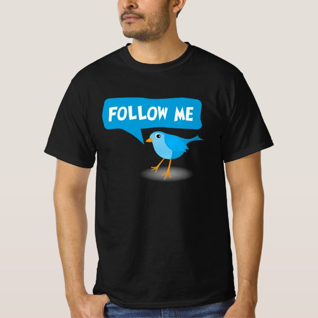 Camiseta Sigam-me Pequeno Pássaro Azul Nome Personalizado d (Frente)