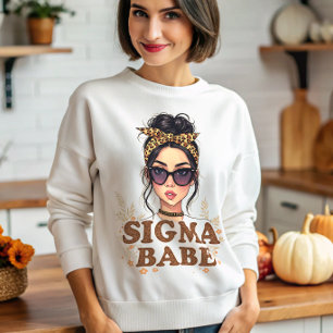 Camiseta Sigma Babe GenZ Leopard Messy Bun Womens Gen Z
