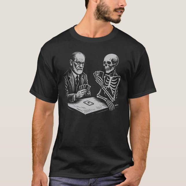 Camiseta Sigmund Freud jogando cartas com a morte (Frente)
