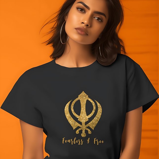 Camiseta Sikh Khanda "Sem medo e livre" (Criador carregado)