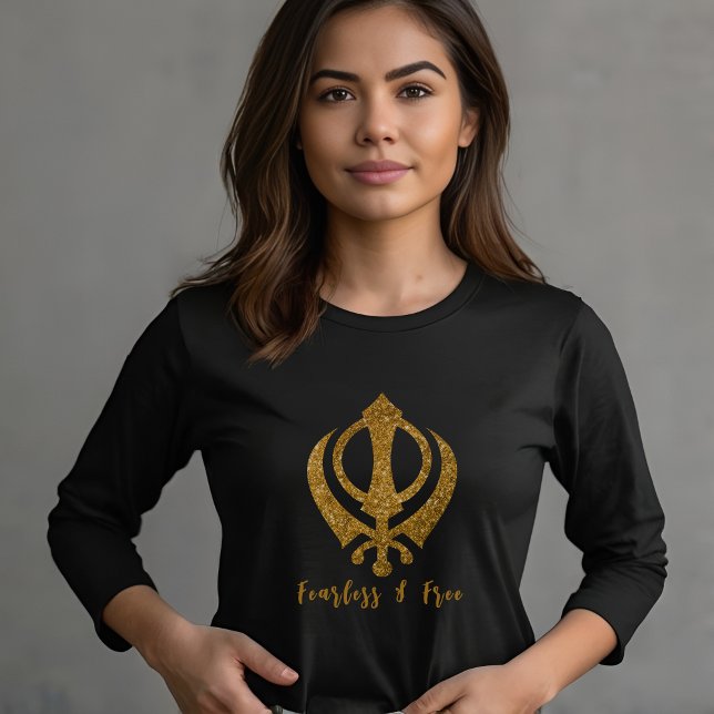 Camiseta Sikh Khanda "Sem medo e livre" (Criador carregado)