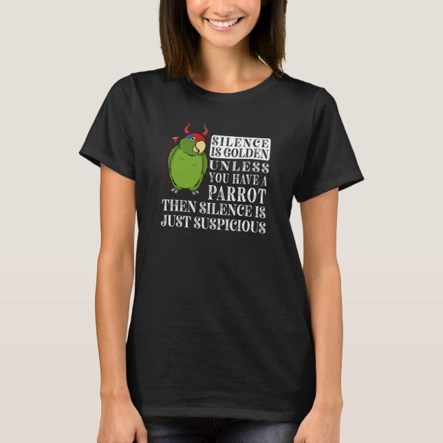 Camiseta Silêncio É Ouro Papagaio I Vermelho Mexicano Cabeç (Frente)