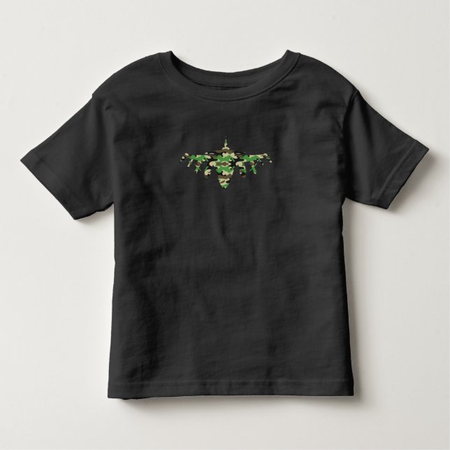 Camiseta Silhouett, avião militar de combate à camuflagem d (Frente)