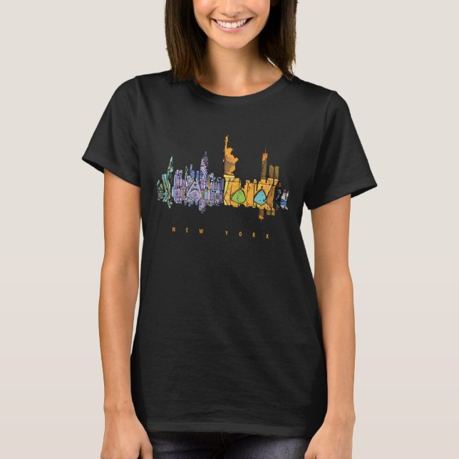 Camiseta Silhouette Colorful de Nova York (Frente)