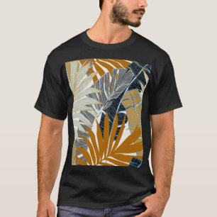 Camiseta Silhout de Folhas Tropicais de ouro