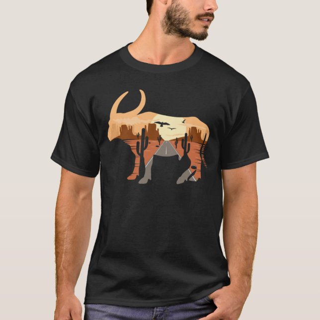 Camiseta Silhoute de Buffalo, Desert Cactos, Vale do Monume (Frente)