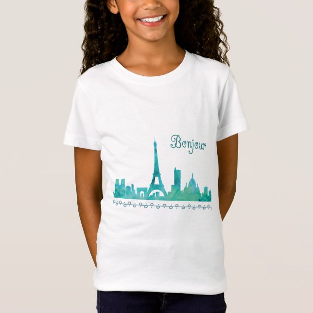 Camiseta Silhueta Bonjour Paris Watercolor (Frente)