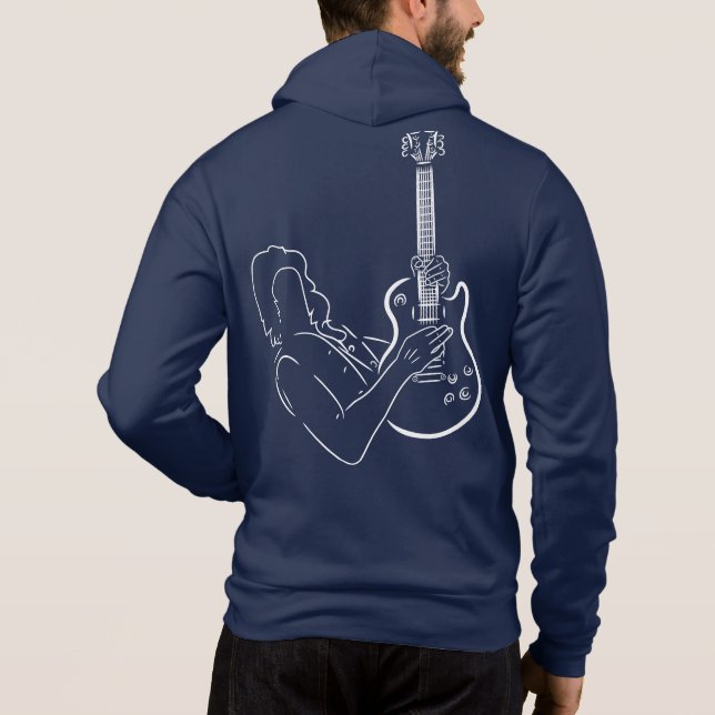 Camiseta Silhueta branca de guitarrista com violão (Verso)