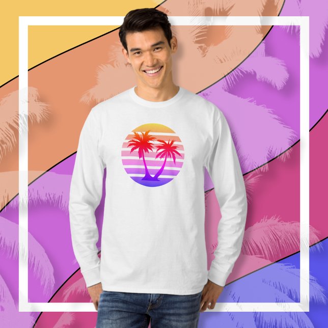 Camiseta Silhueta da árvore da palma da barra de cores (COLOR SPLASH PALM TREE SILHOUETTE )