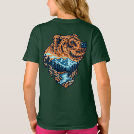 Camiseta Silhueta da Cabeça de Urso Pardo Montanha Floresta