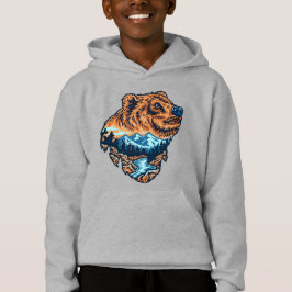 Camiseta Silhueta da Cabeça de Urso Pardo Montanha Floresta